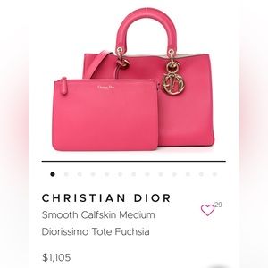 Authentic CHRISTIAN DIOR Smooth Calfskin Medium Diorissimo Tote in Fuchsia